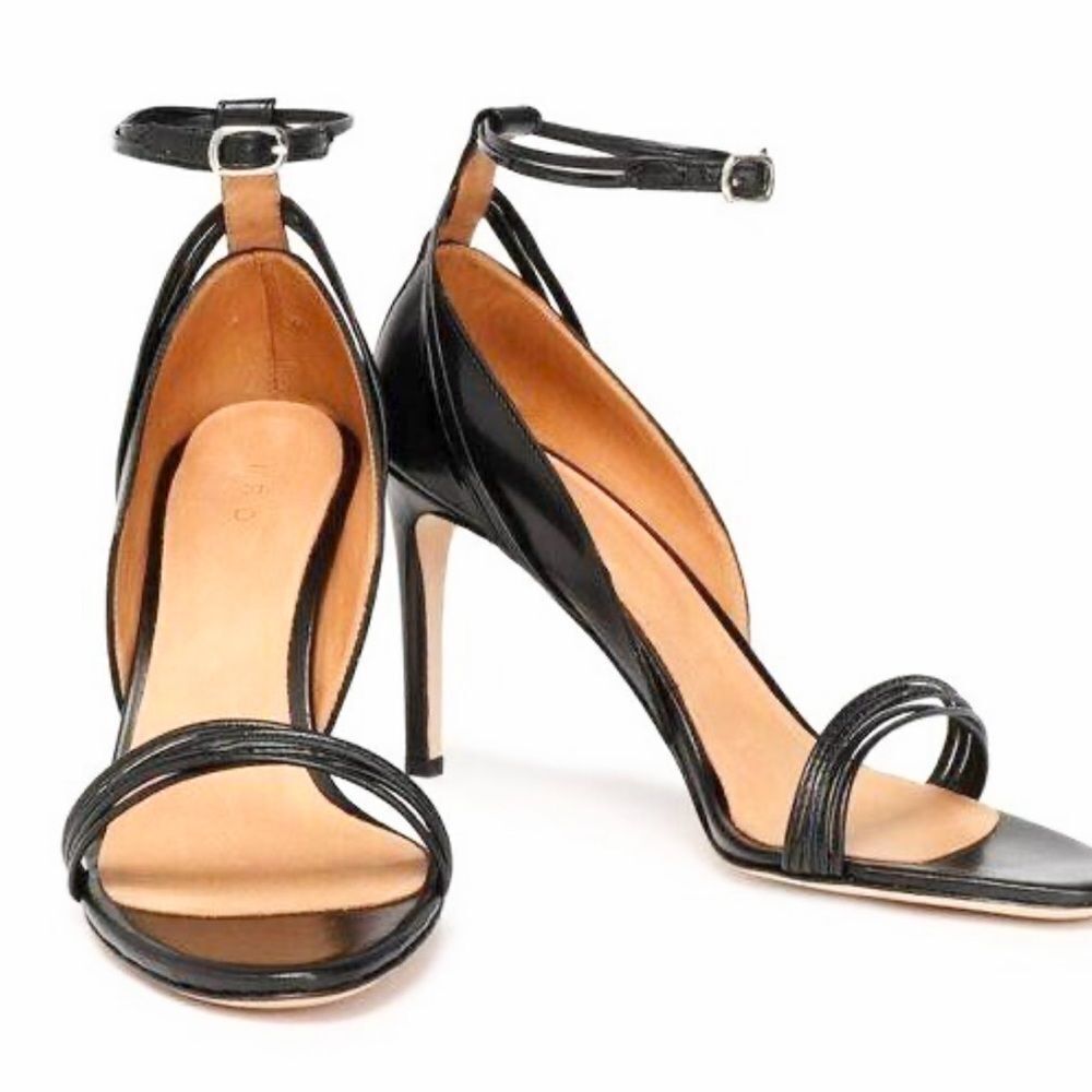 NEW IRO Michaela Black Leather Strappy Stiletto Spike Heel Sandals 6.5 EUR 37